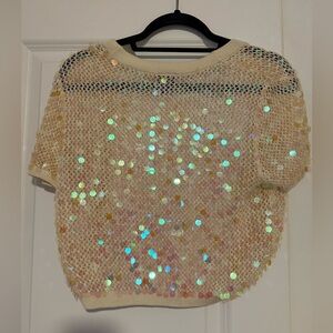 Vintage Cream Sequin Mesh Cardigan/Shawl Y2K